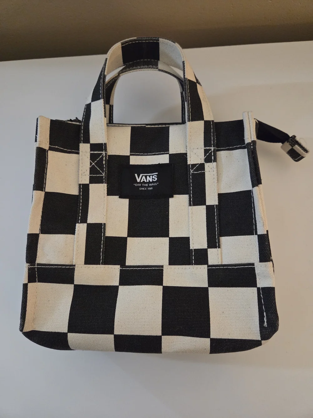Vans Lil Pergs Checkerboard Mini Tote Bag Black Cream Canvas
